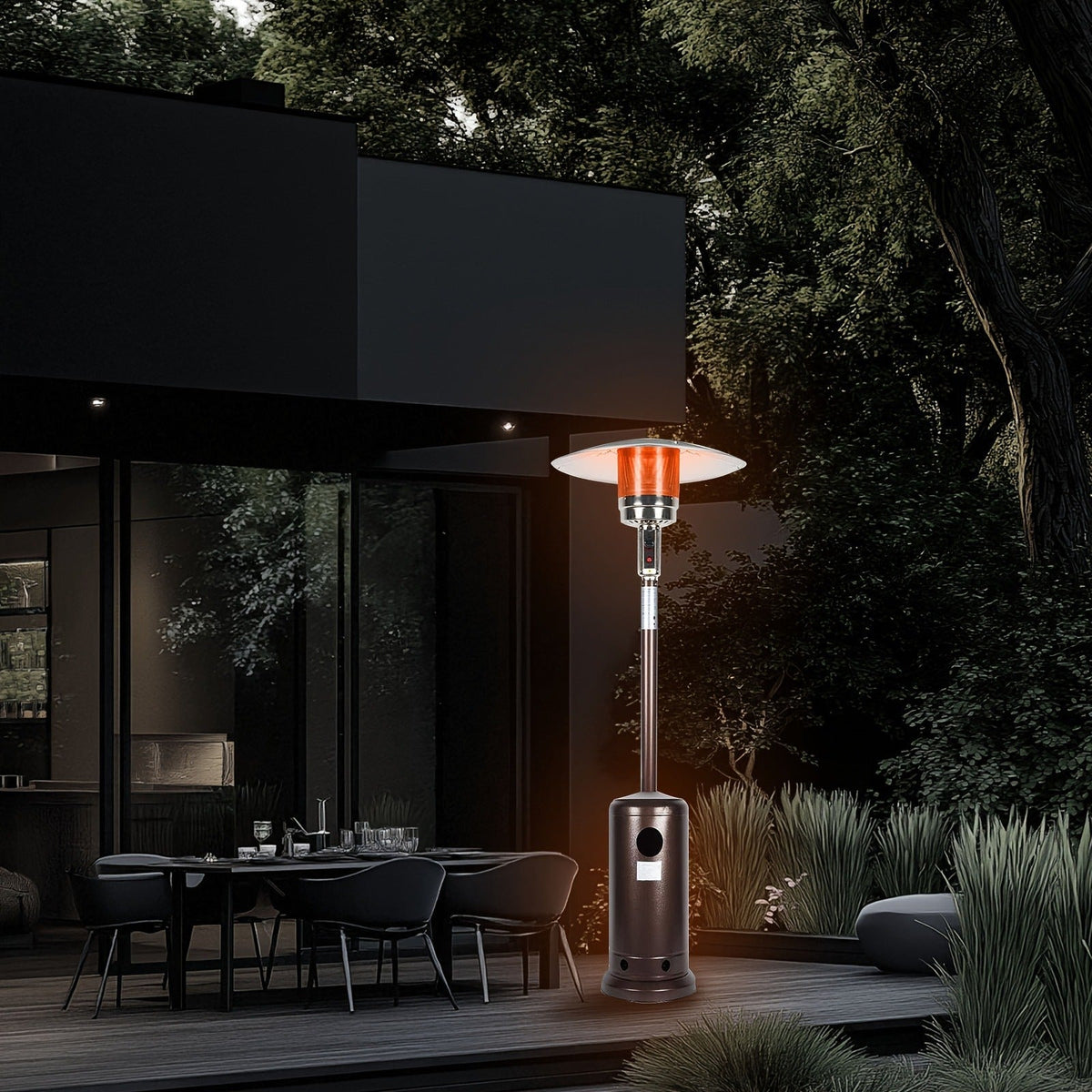 Outdoor Propane Patio Heater 46000 BTU Freestanding Tower with Wheels, Bronze Powder-Coated, Commercial & Residential — image
