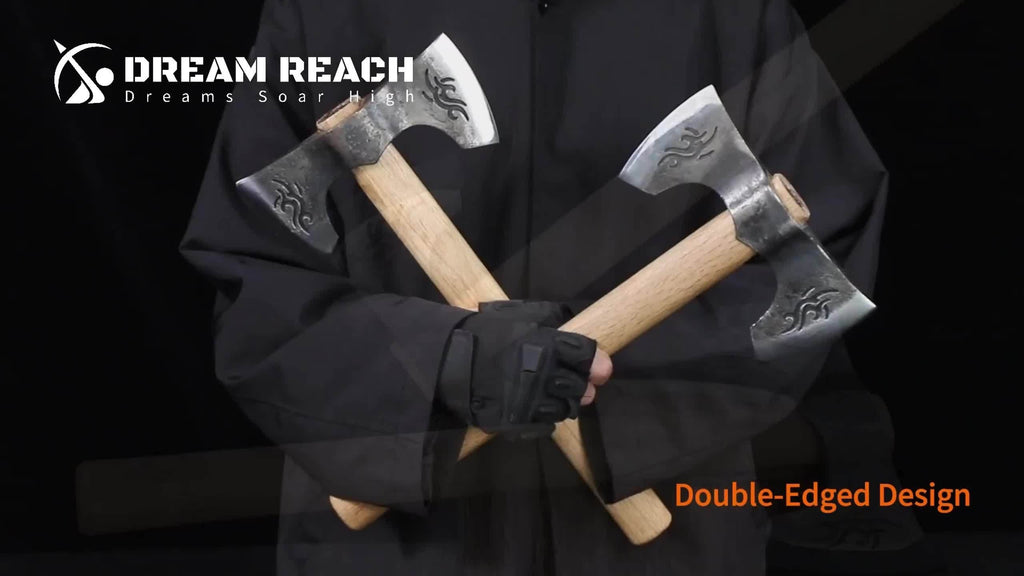 Viking Axe Set 2-Pack Hand Forged High-Carbon Steel 16-Inch Double-Sided Blade with Beech Wood Handle — image 5