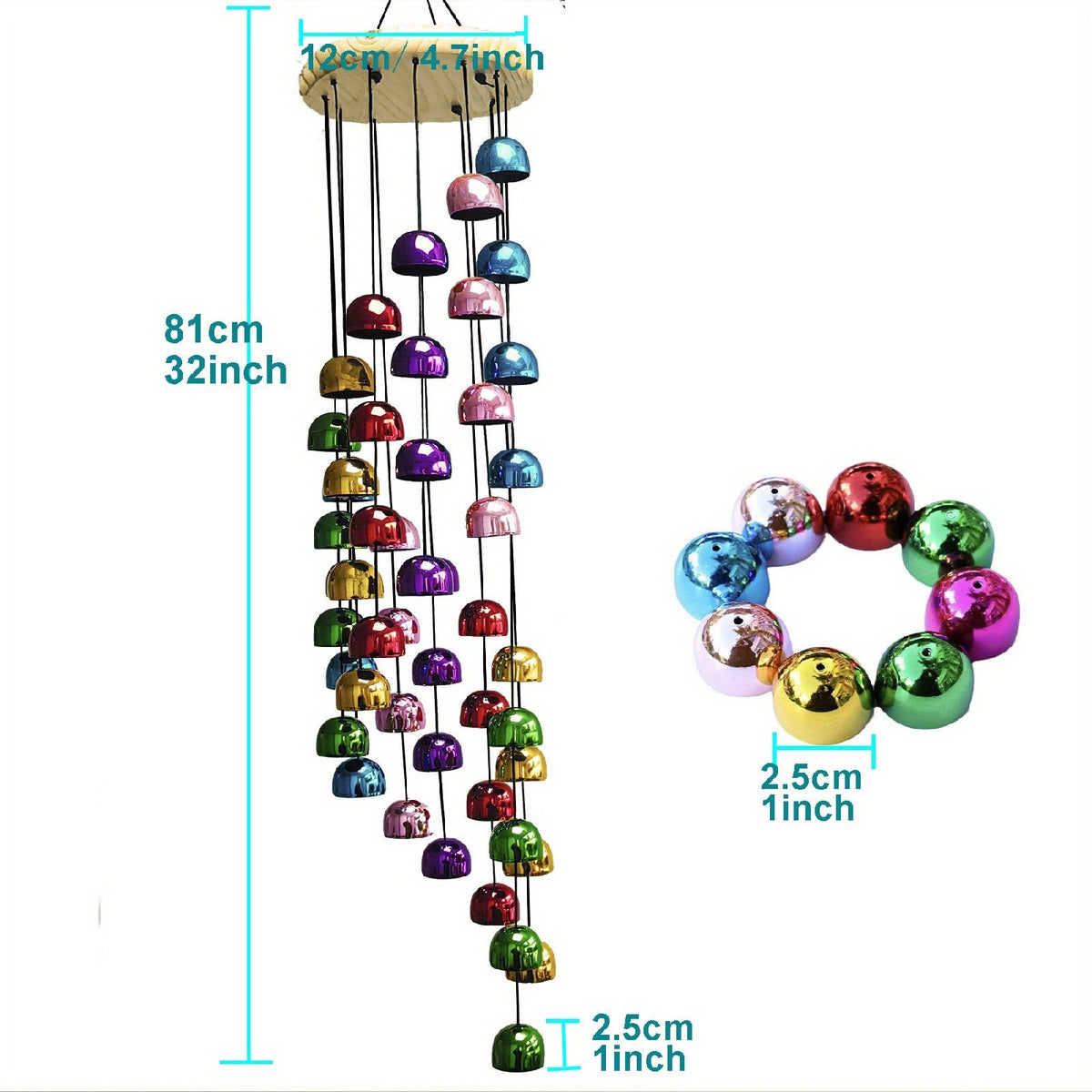 Copper Wind Chime – 48-Bell Vintage Metal & Solid Wood, 30 Inch Outdoor Patio Garden Gift — image 6