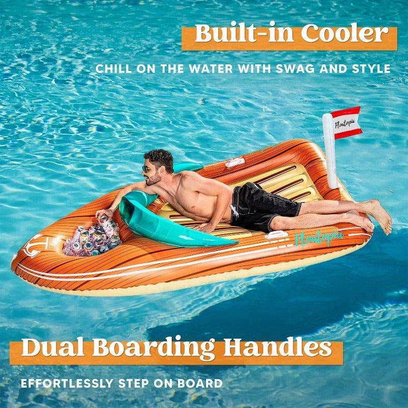 Pool Float Boat-Shaped Two-Person Raft, Over Eight Feet with Built-In Cooler, Two Handles and Tow Point — image 6
