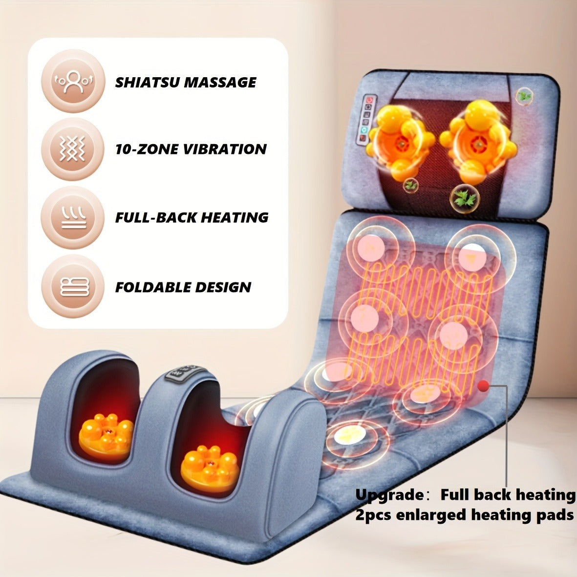 EMS Leg Massager Full Body Massage Pad 10-Zone Wave Vibration Kneading Pillow with Foot Calf Massager Hot Compress & Storage 