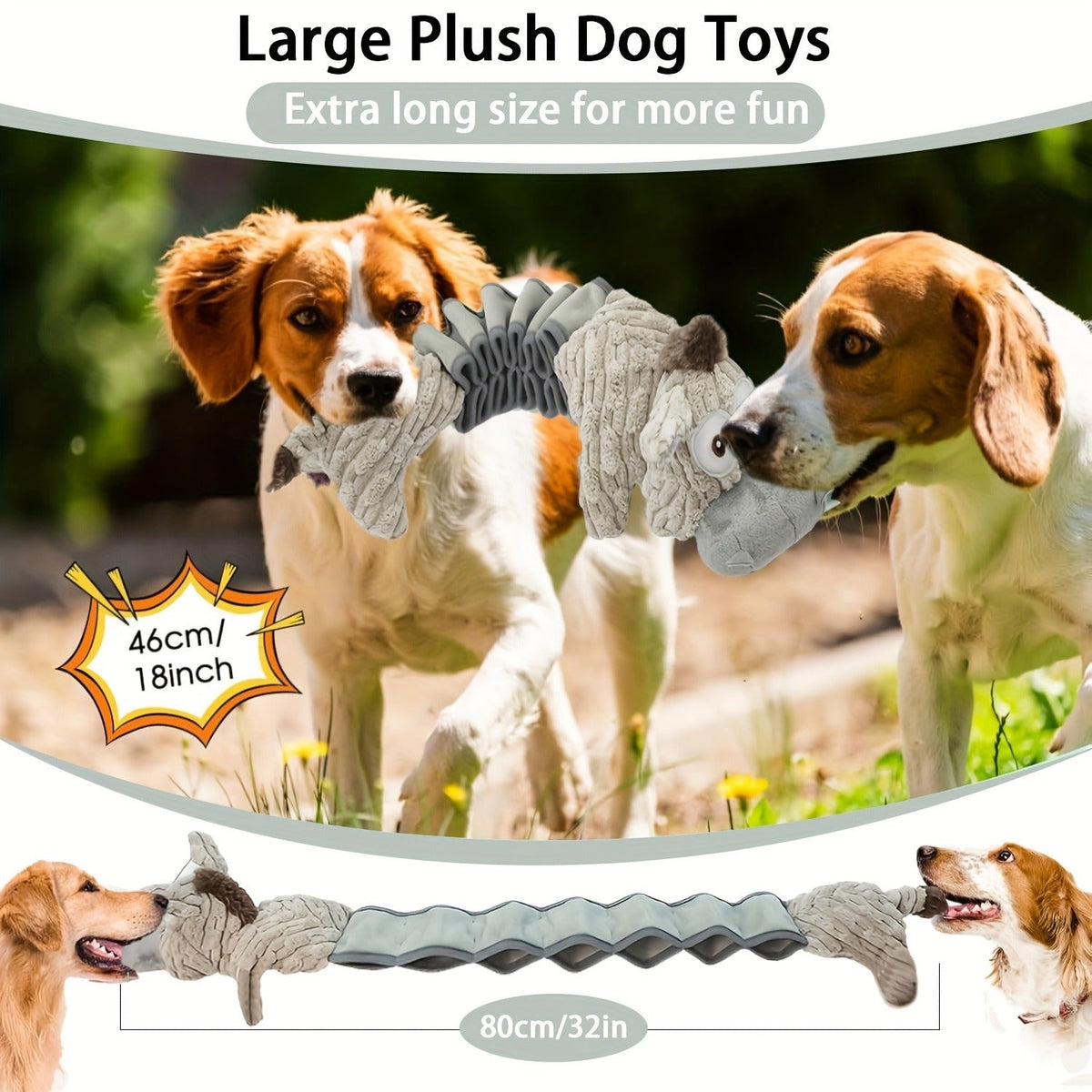 Dog Toy Stretch Donkey Plush Squeaker with Elastic Body, Textured Surface and Rope Ends in Gray White — image 6