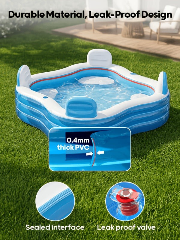 Inflatable Lounge Pool with Backrest 4 Seats 80x80x32 Inch Blow Up Pool for Adults Family Outdoor Garden for Garden, Patio an