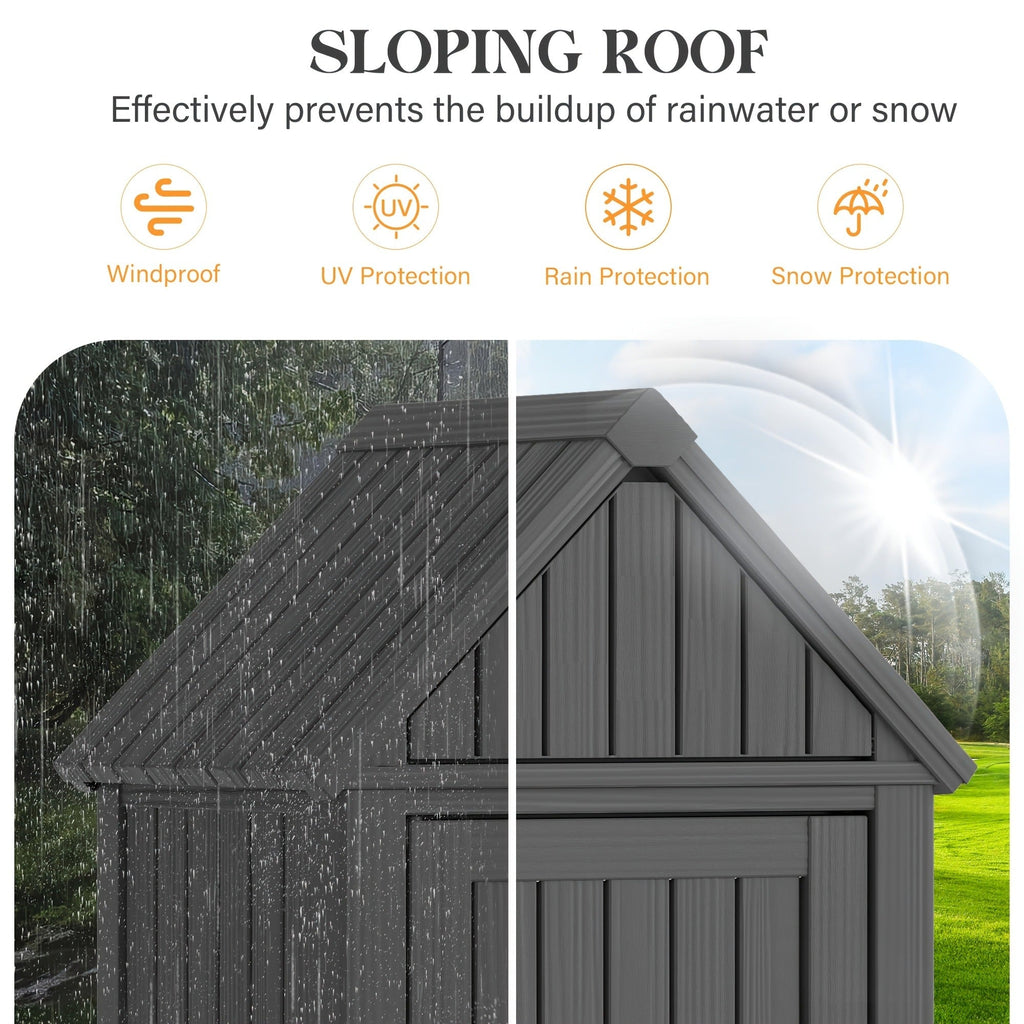 Tall Resin Outdoor Storage Shed with Sloped Roof, Lock-Ready Door and Interior Hooks in Black or Brown — image 5