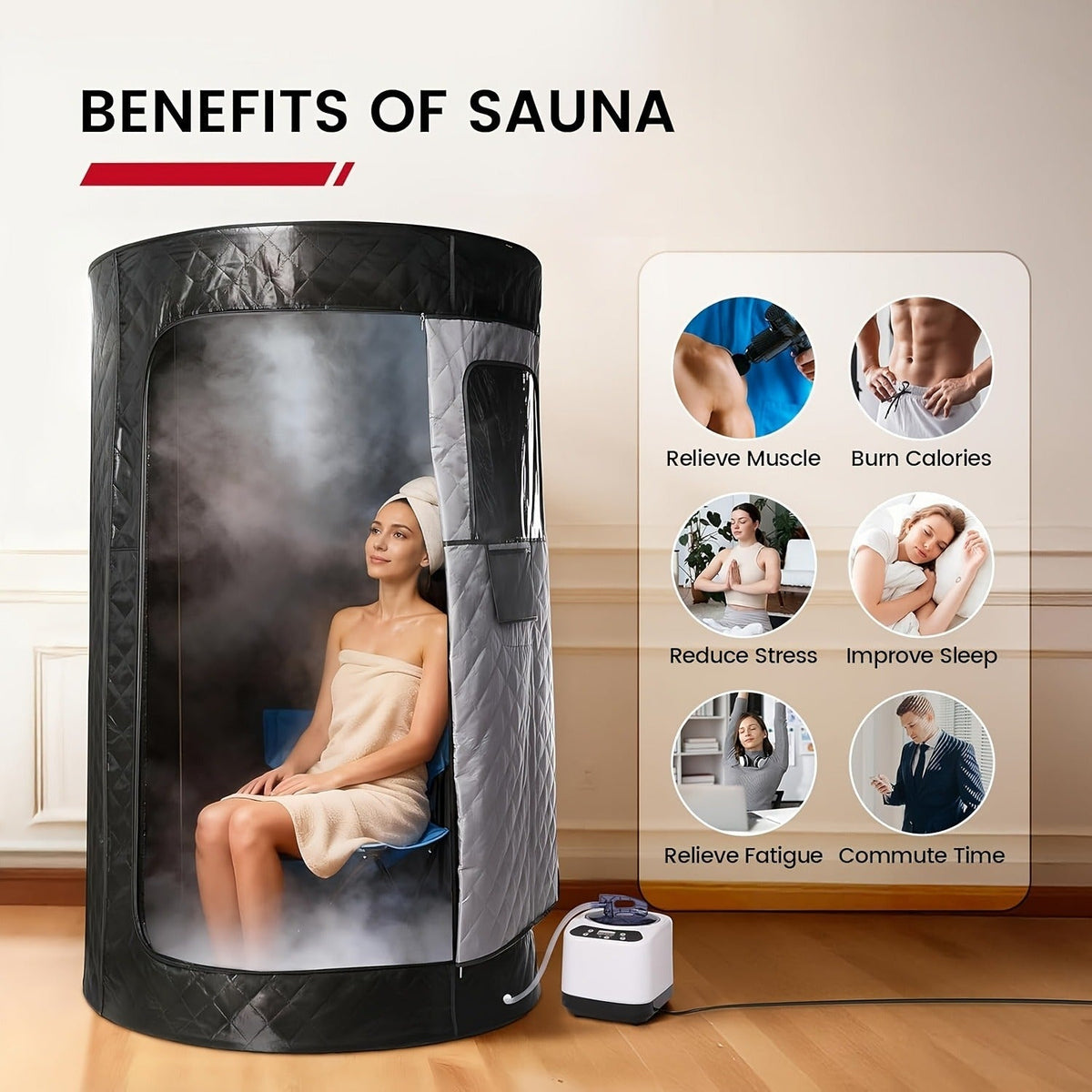 Home Steam Sauna Tent 1200W Personal Spa Box with 10-Min Fast Heating, 9 Heat Levels, 101oz Steamer — image 6