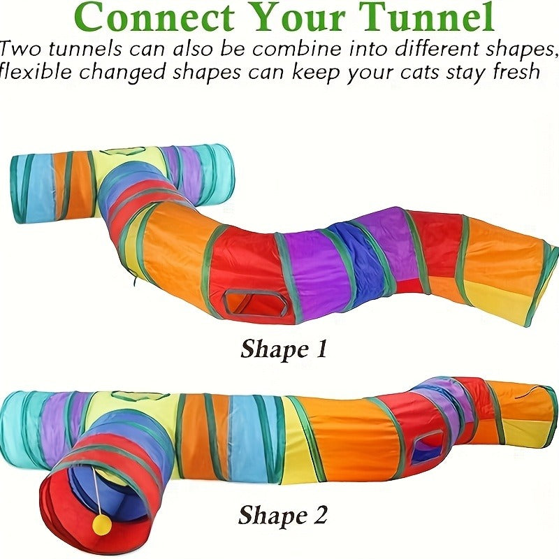 Cat Toy Rainbow Tunnel in S-Shaped or Three-Way Layouts with Peek Holes, Ball and One or Two-Pack Options — image 12