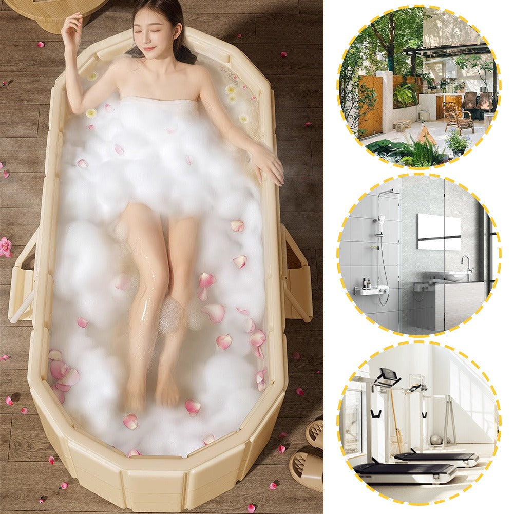 Ice Bath Tub Foldable Portable with Dual Drainage, Collapsible Cold Plunge & Hot Bath Tub for Garden, Patio and Yard Use — im
