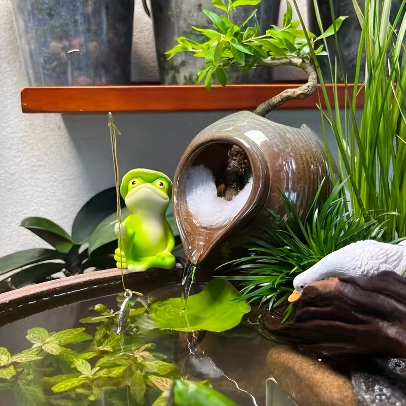 Ceramic Tabletop Fountain Mini Water Feature Ornament Retro Garden Style for Aquarium Fish Tank Indoor Outdoor Decor — image 