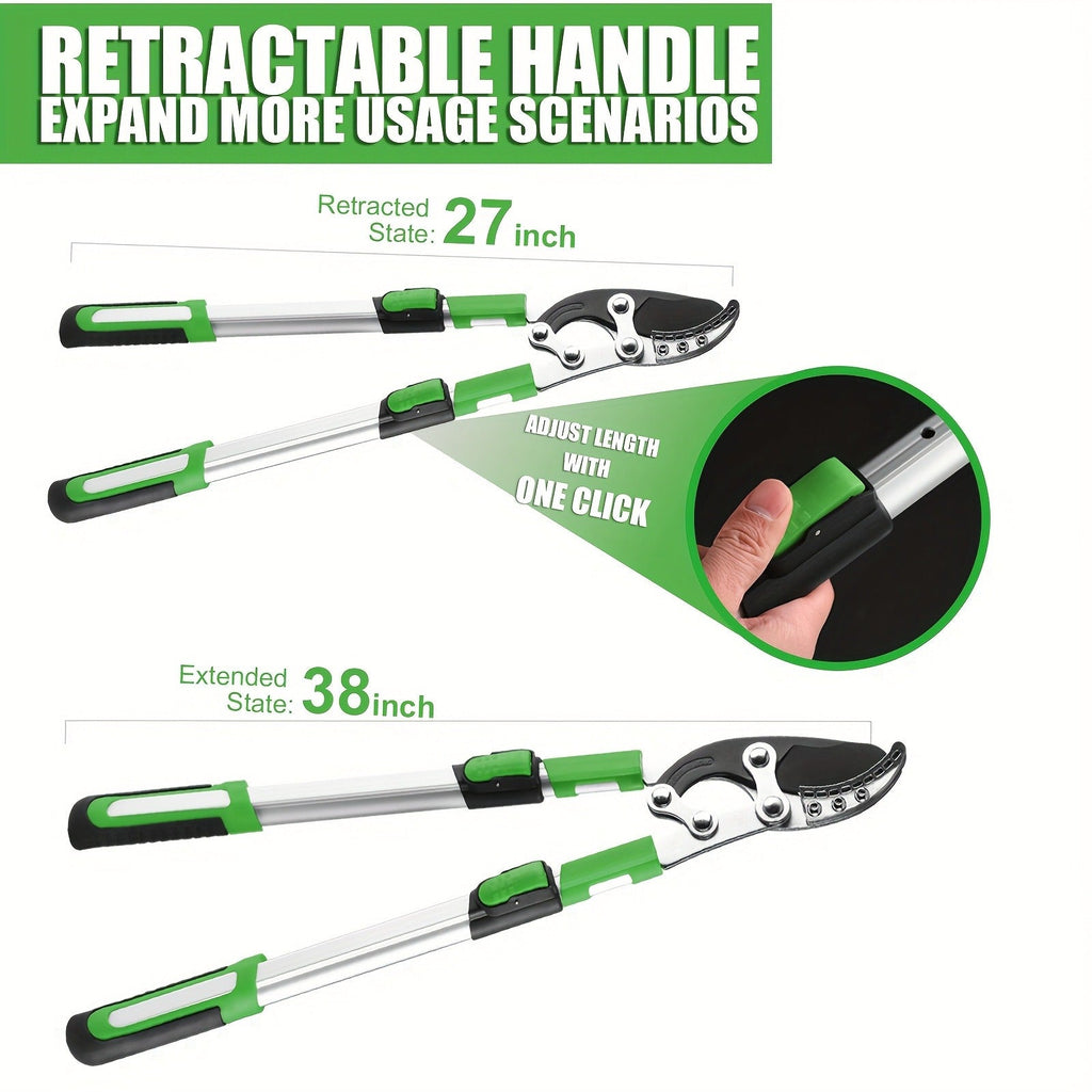 Extendable Pruning Shears 22-27.5 Inch – SK5 Steel Blades Cut 2.5" Branches, Shock-Absorbing Ergonomic Handle — image 4