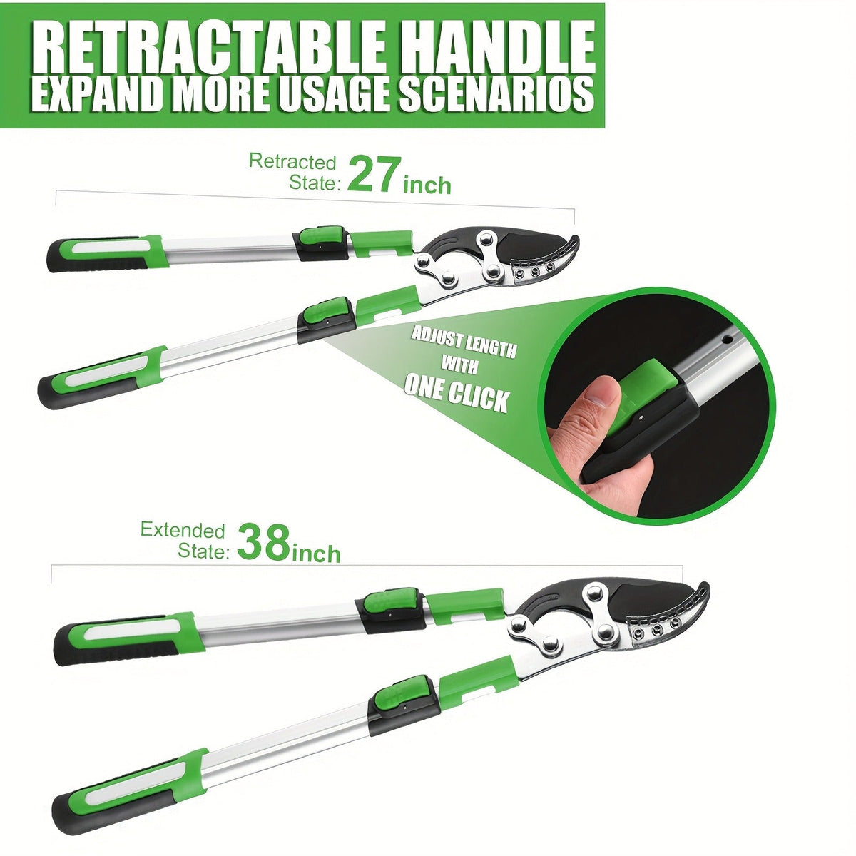 Extendable Pruning Shears 22-27.5 Inch – SK5 Steel Blades Cut 2.5" Branches, Shock-Absorbing Ergonomic Handle — image 4