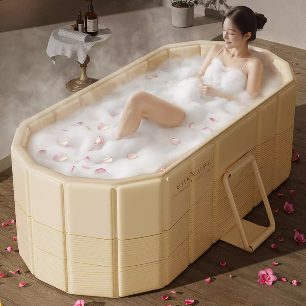 Foldable Portable Hot Tub & Ice Bath Soaking Tub, Large Freestanding Bathtub, Dual Drainage, Home & Outdoor Cold Plunge Tub —