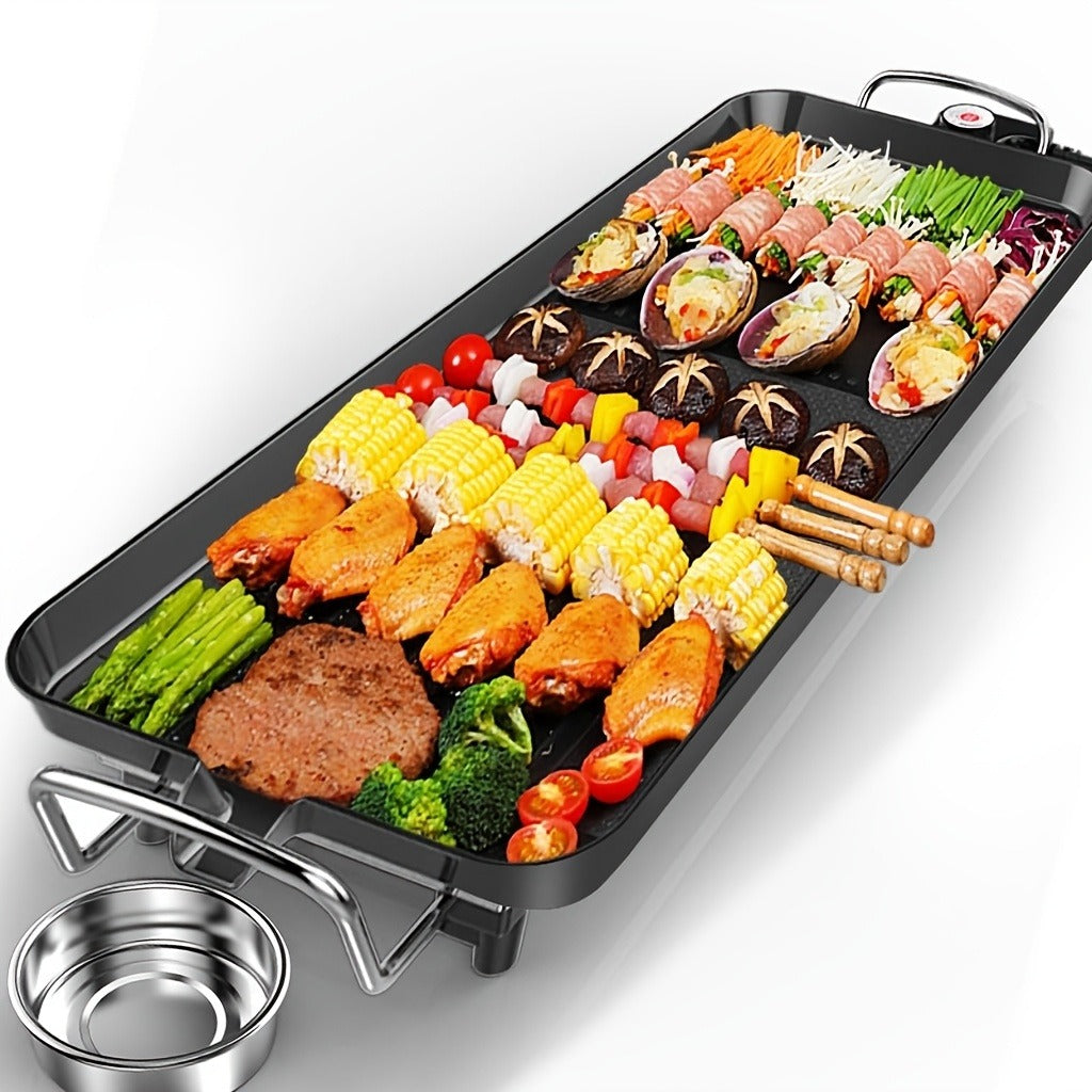 Electric Griddle 1500W Non-Stick Oblong Baking Pan 5-Speed Temperature Control Smokeless Indoor Grill for Eggs Vegetables BBQ