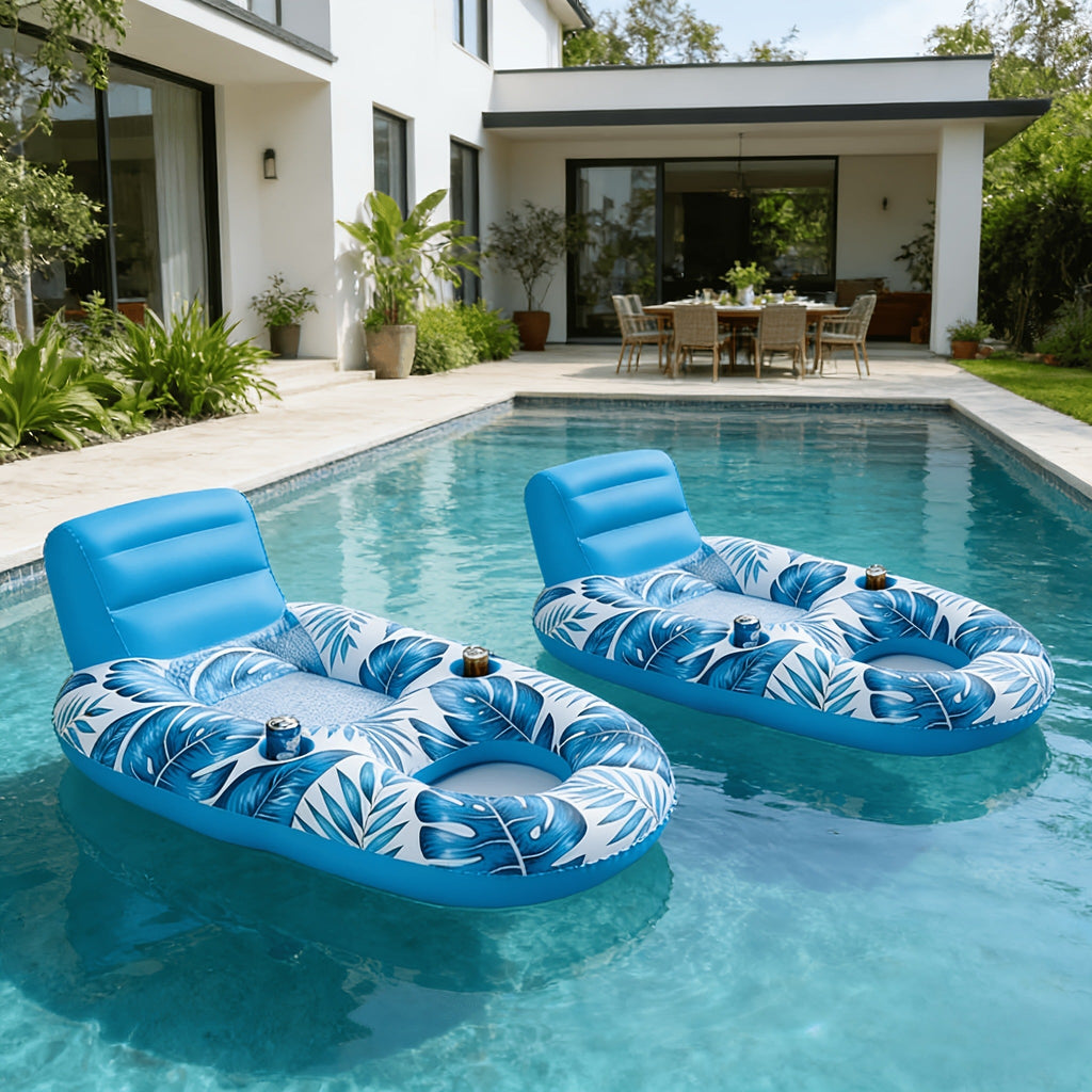 Two-Piece Inflatable Pool Lounge Float Set, 59.1 x 36.2 Inches Each with Backrests and Dual Cup Holders — image 6