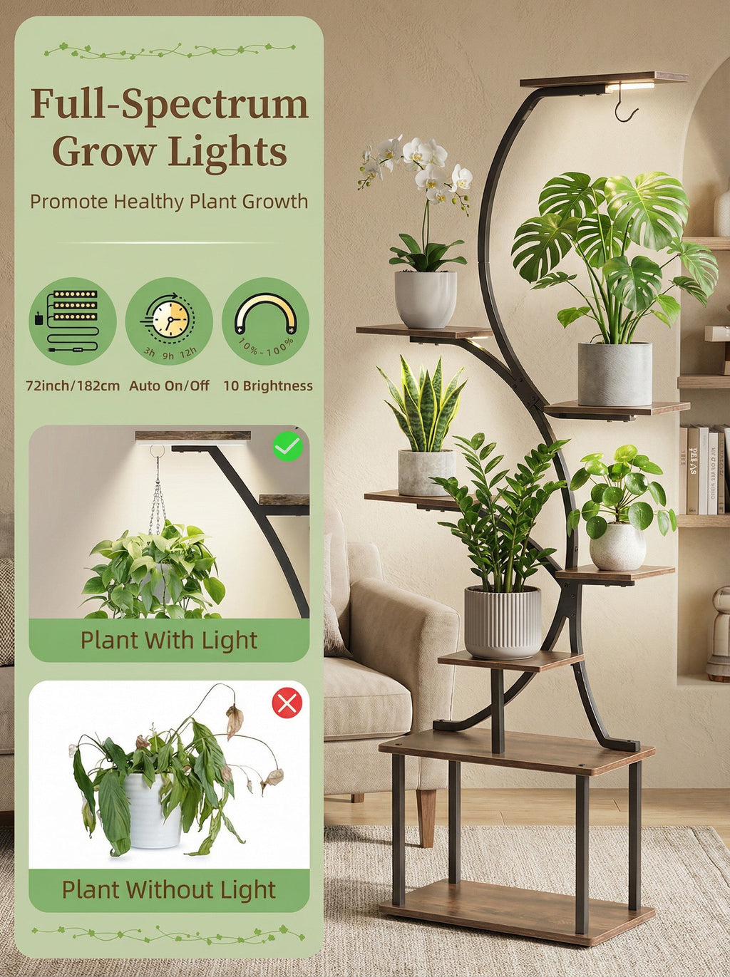 Metal 8-Tier Corner Plant Stand | Indoor Tree-Shape Plant Shelf