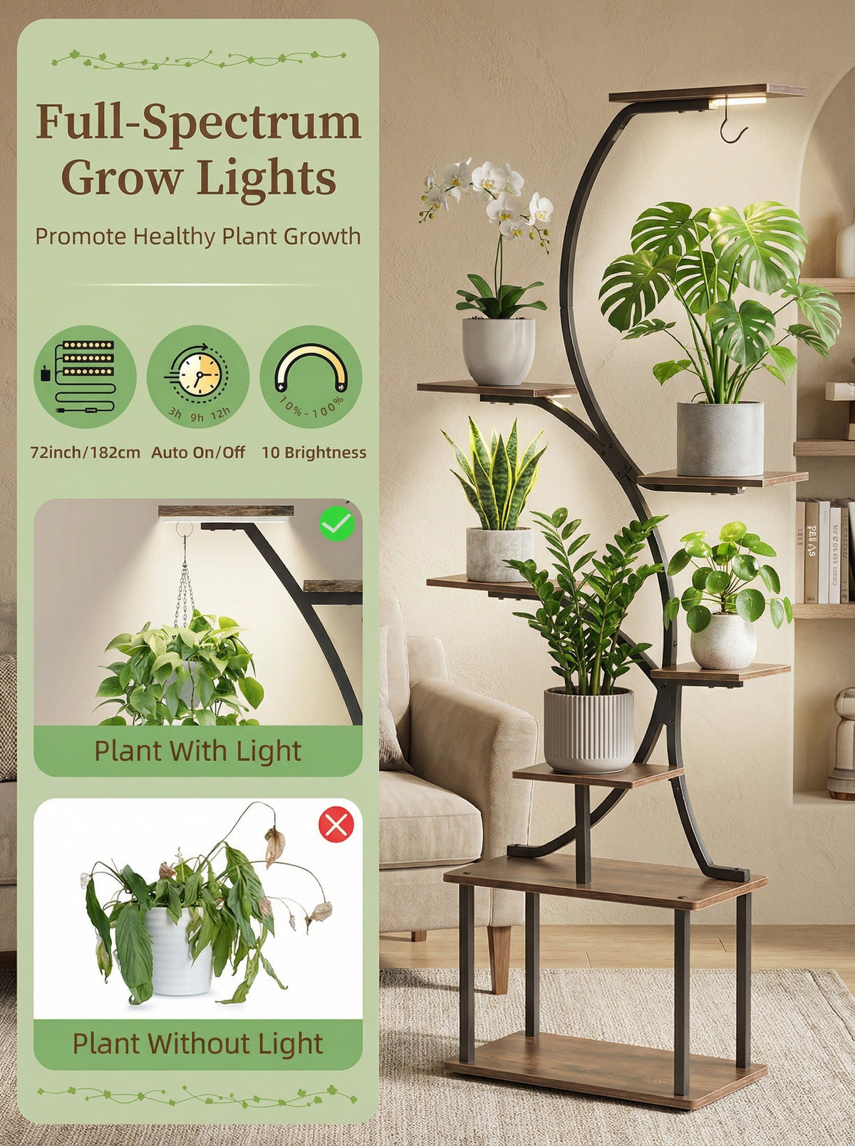 Metal 8-Tier Corner Plant Stand | Indoor Tree-Shape Plant Shelf