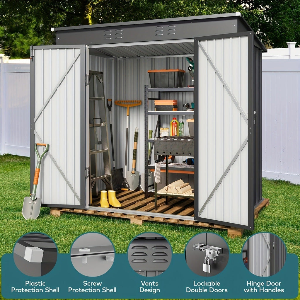 Metal Outdoor Storage Shed with Double or Single Doors in Grey, Green or Brown Checkout Models — image 6