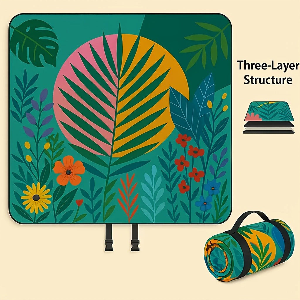 Padded Foldable Picnic Blanket with Floral Pattern for Beach Trips, Park Outings, Camping and Everyday Travel — image 5