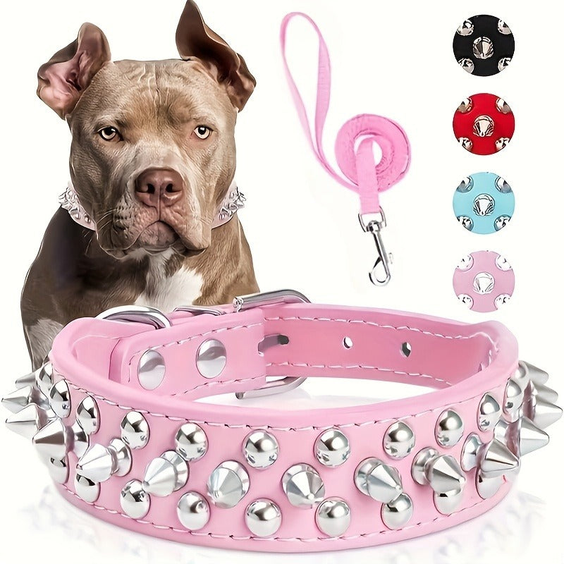 Rivet-Studded Dog Collar and Matching Leash Set with Metal Buckle, Five Colors and XS–XXL Sizing — image 9