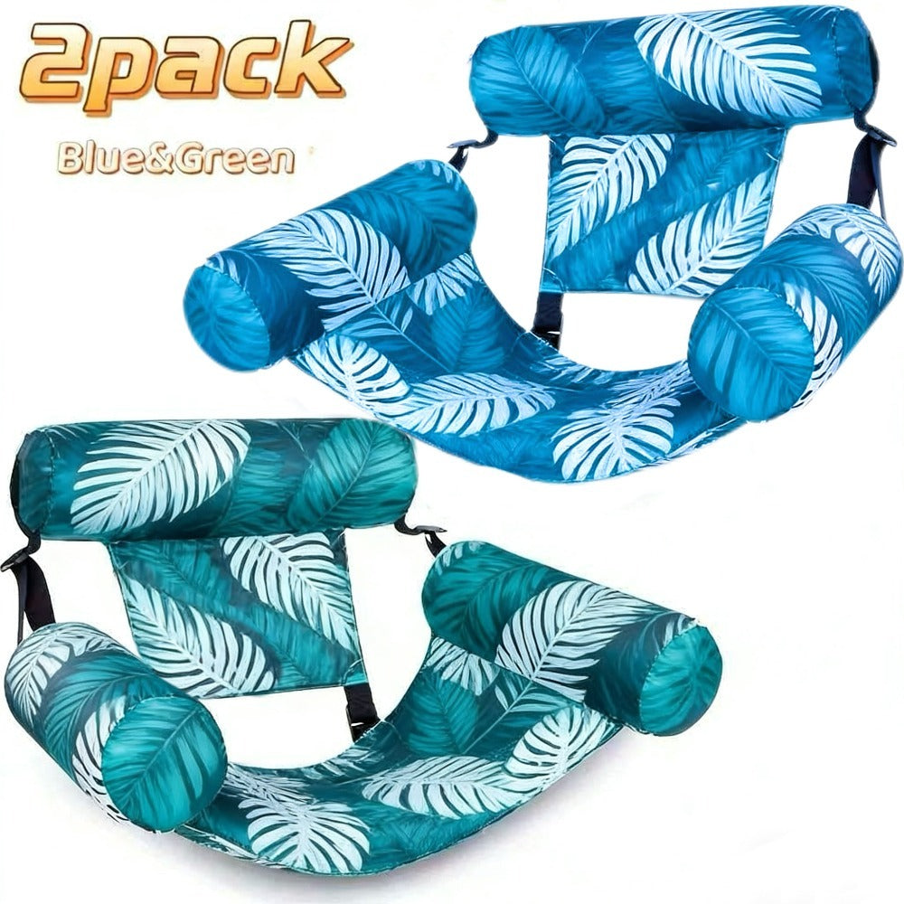 Two-Piece Leaf Print Inflatable Pool Lounge Chair Set with Backrests, Armrests and Open Seat Panels — image 6