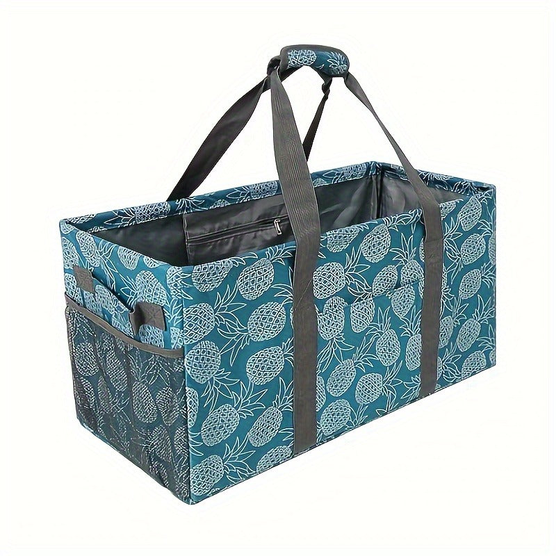 Oversized Canvas Tote Bag with Foldable Body, Multiple Pockets and Black or Pineapple Print — image 7