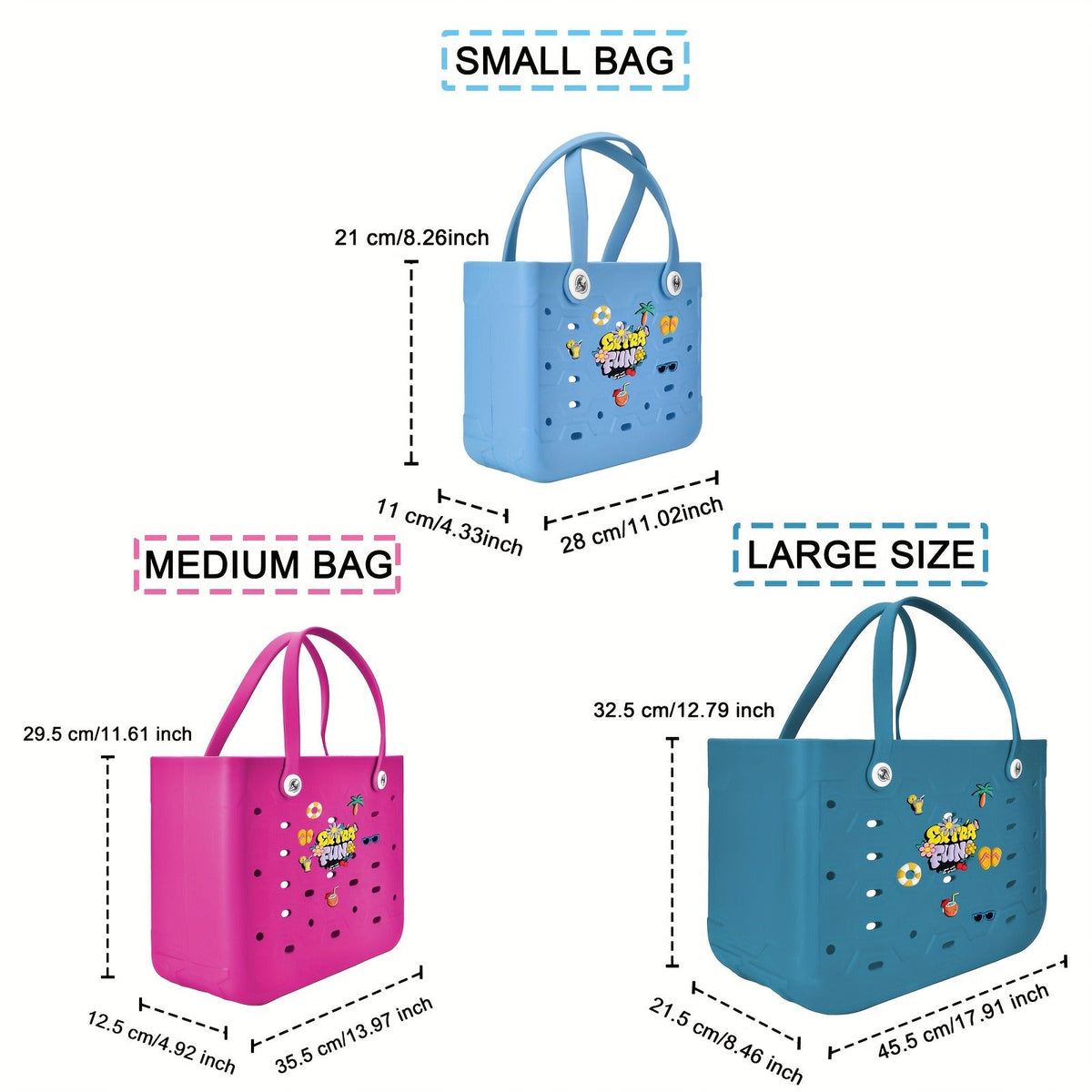 EVA Beach Bag for Women with Drainage Holes Waterproof Tote Bag Summer Outdoor Camping Shopping Travel Bag with Cute Decorati