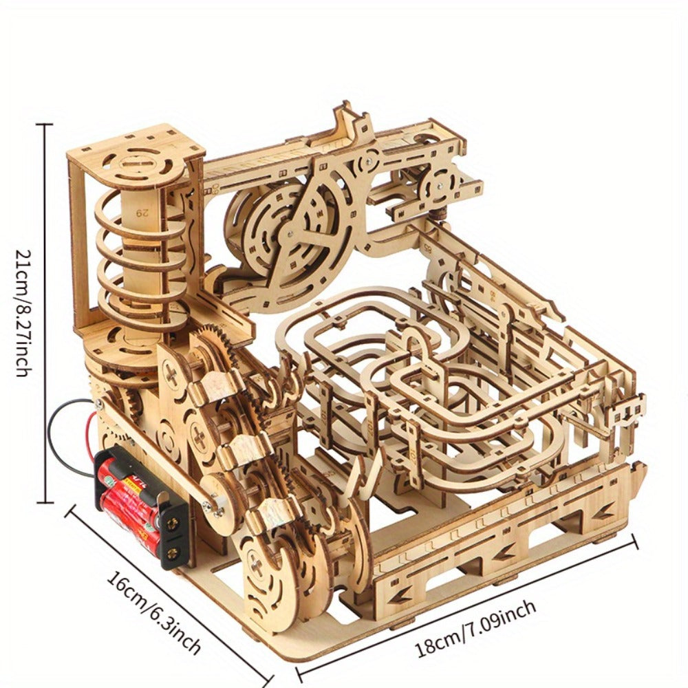 Wooden Marble Track Model Kit with Dual-Linkage A or B Builds, Laser-Cut Panels, Gears and Ball Rails — image 6