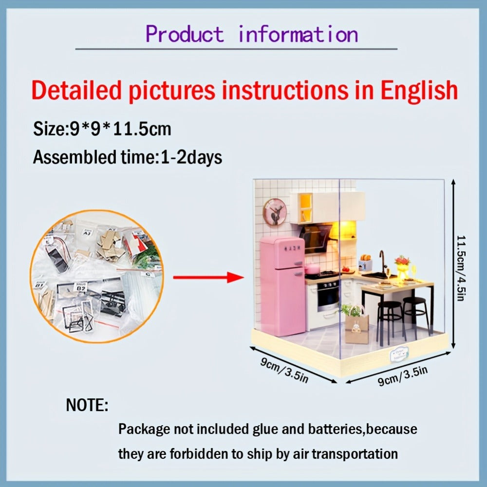 DIY Miniature Dollhouse Kit with Dust Cover Small, Mini House Model No Glue with the Listed Color, Size or Set Options for Ev