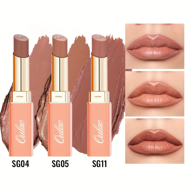 Oulac Nude Satin Lipstick Set 12g Each – Lightweight Moisturizing Full Coverage Cream-to-Satin Formula, Skin-Flattering Nude 