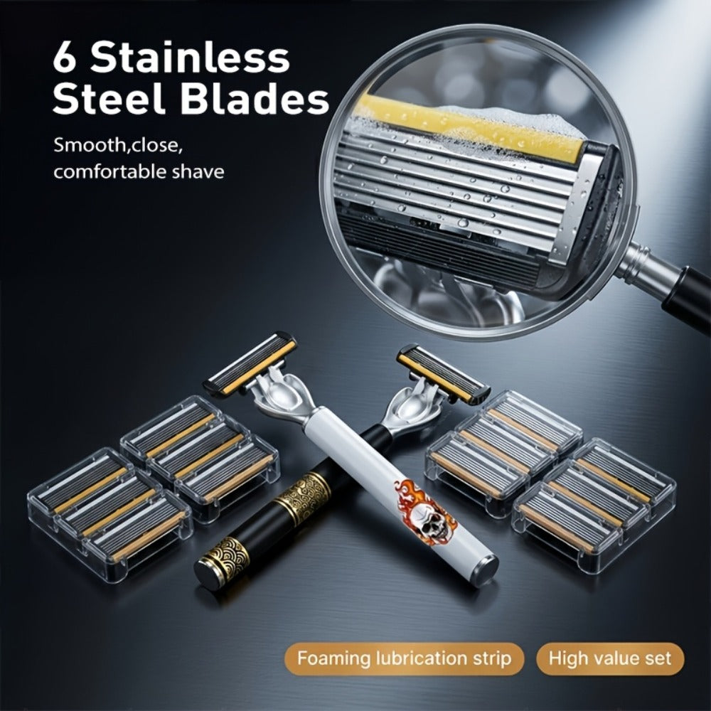 Men's Razor Set with Stainless Steel Replacement Blades – Reusable Handle & High-Capacity Blade Kit for Smooth Close Shave — 