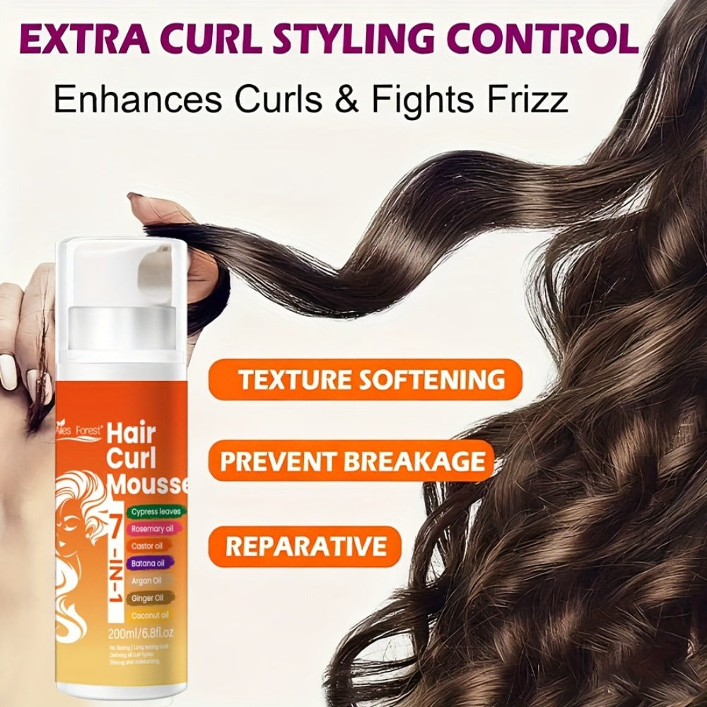 7-in-1 Natural Oil Curl Mousse Long-Lasting Hold Deep Moisturizing Rosemary Castor Coconut Oil – Smoothing Frizz-Free Curl De