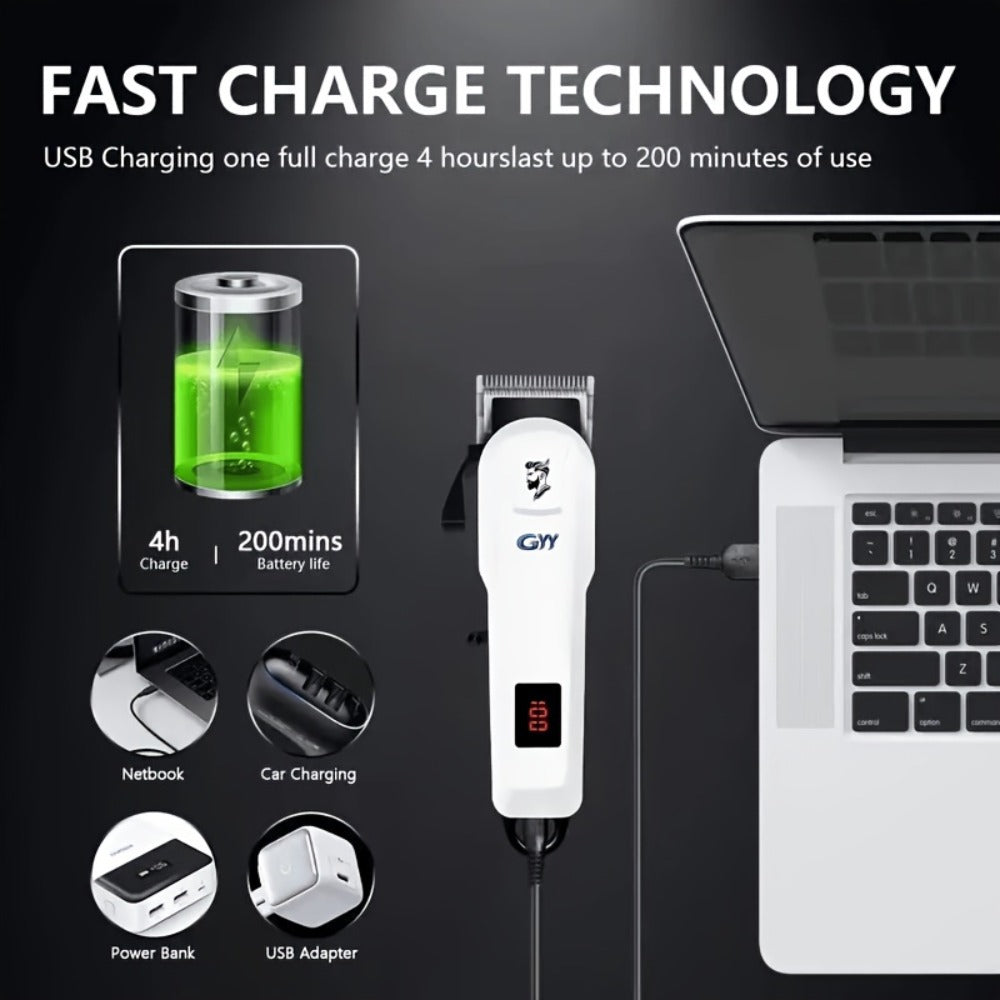 Hair Clipper Kit with Scissors for Home & Salon – Professional Stainless Steel Blade, Digital Display, USB Rechargeable Hair 