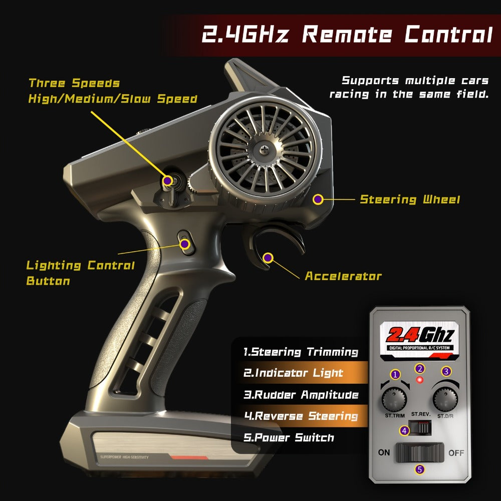 Remote Control Car in a 1:16 4WD RC390 Off-Road Design with LED Lights and Two Batteries — image 6