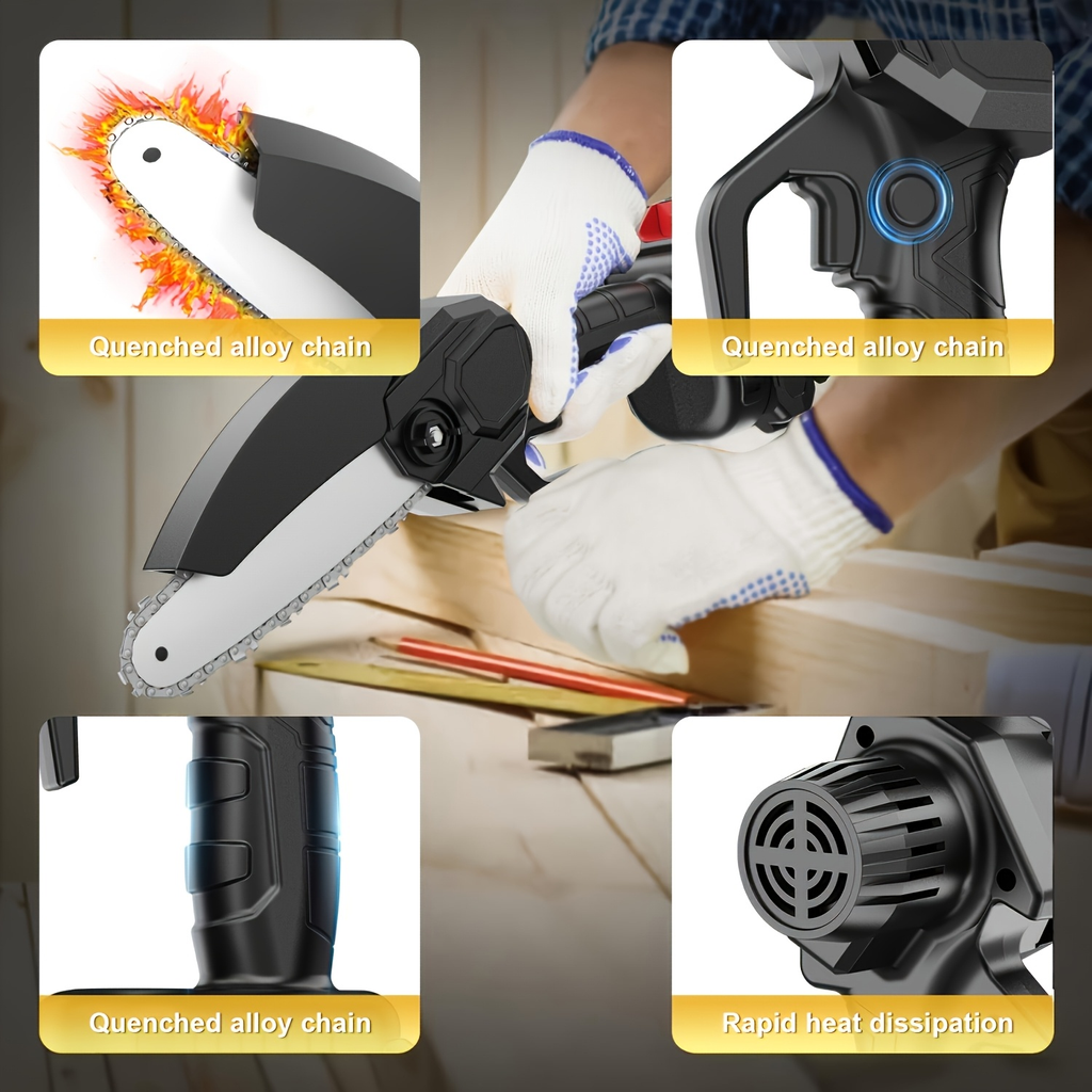 Electric Mini Chainsaw 6-Inch with Debris Guard & Toolbox - Cordless Handheld Pruning Saw with Safety Lock — image 9