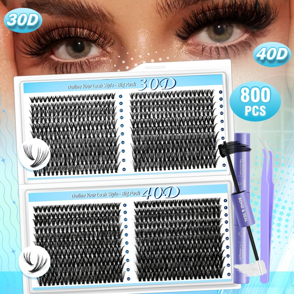 800-Piece 30D and 40D Lash Cluster Kit with Mixed 8–16mm Lengths, Bond-Seal Tube and Tweezers — image 11