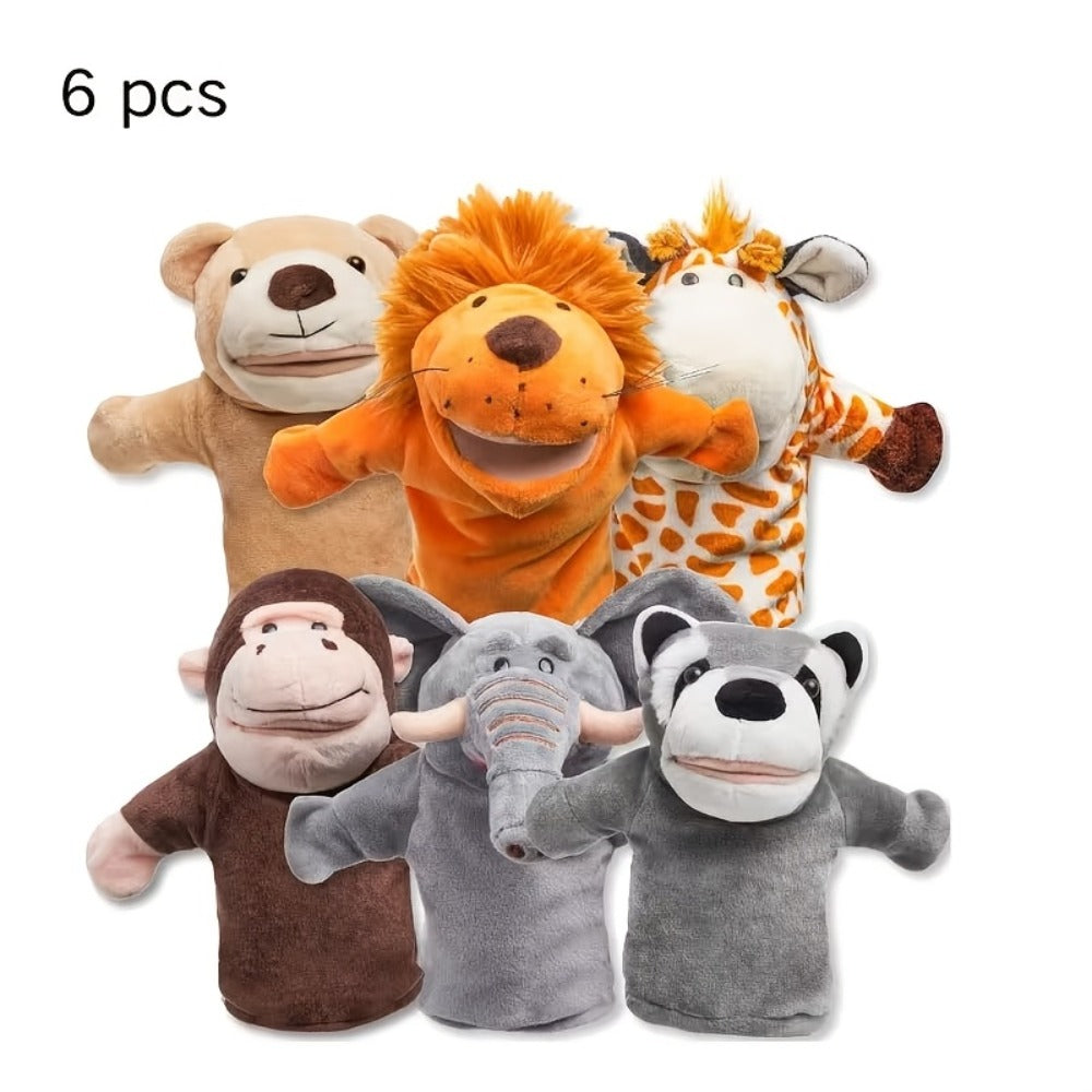 Six-Piece Zoo Animal Hand Puppet Set with Brown, Orange, Spotted and Gray Character Designs — image 3