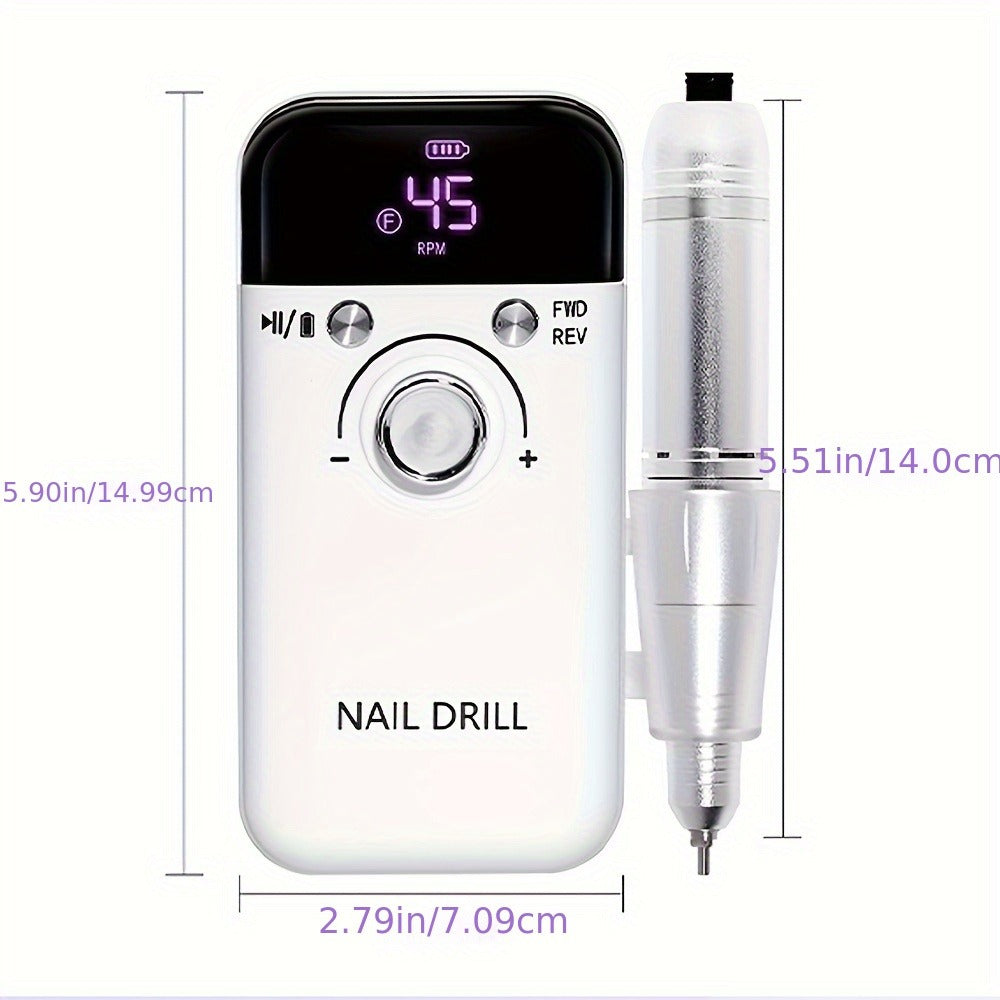 Electric Nail Drill 45000 RPM Rechargeable Kit with LCD Display and V6 Pink or White Options — image 5