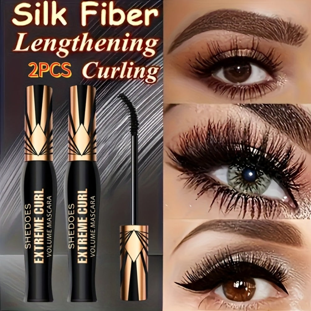 Black Mascara Two-Piece Set with Gold Crown-Style Caps and Curved Black Bristle Applicator Wands — image 1