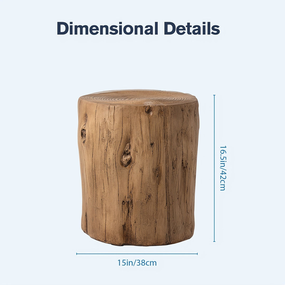 Outdoor Side Table Faux Wood Tree-Stump Design in Magnesia with Cylindrical Form and Brown Finish — image 4