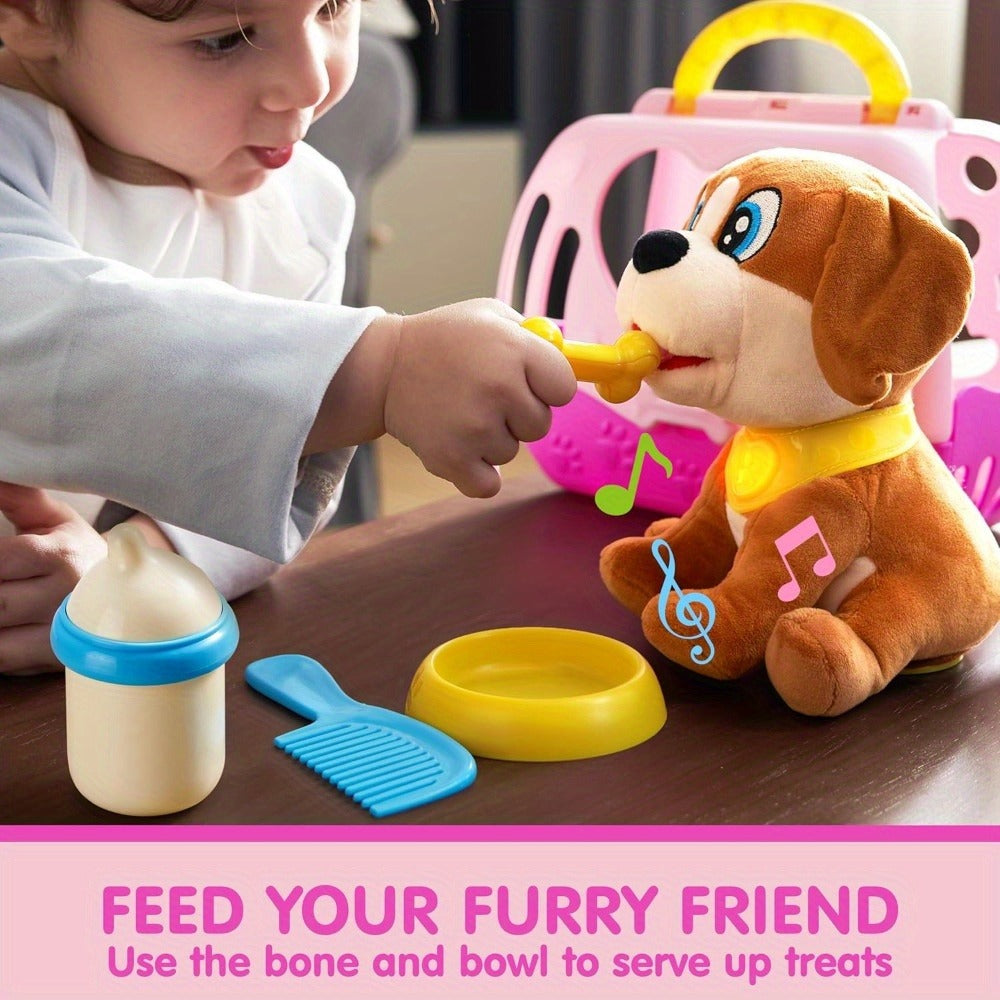 Interactive Plush Dog Toy for Toddlers with Carrier Set Music Lights Sounds with the Listed Color, Size or Set Options for Ev