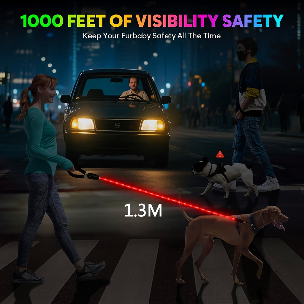 Four-Foot LED Dog Leash in White with Rechargeable Light Strip and Seven Pictured Lighting Modes — image 5