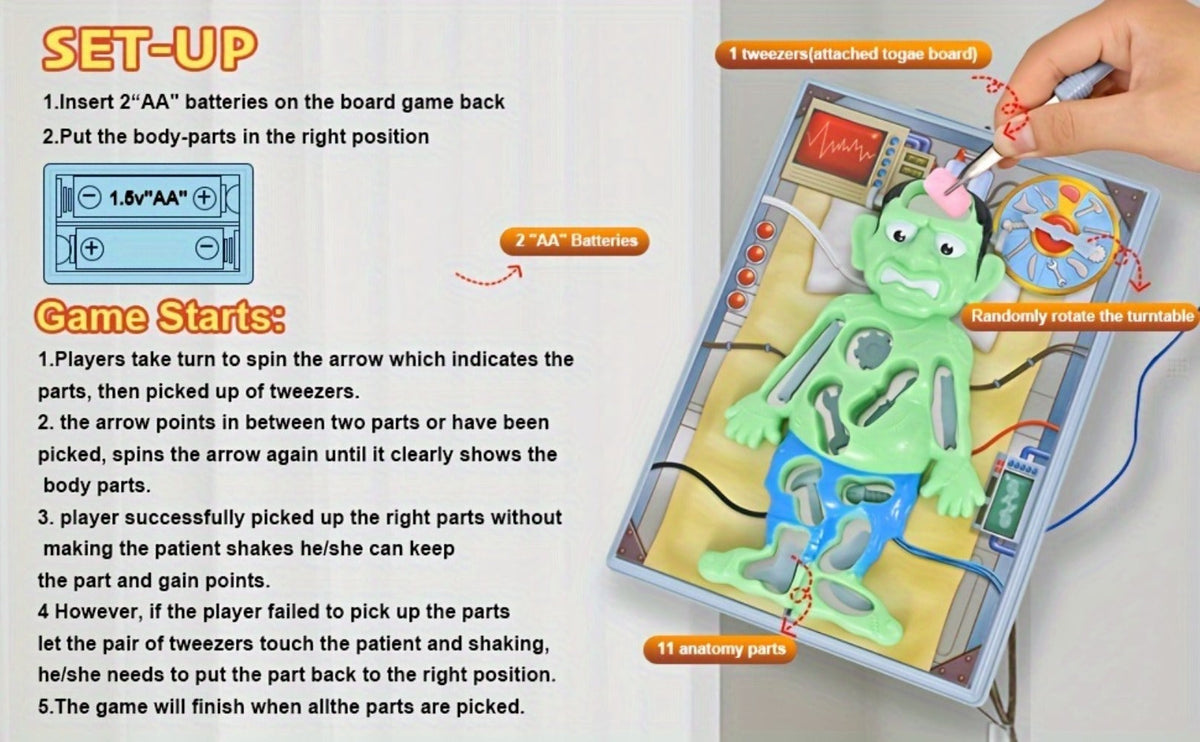 Operation Monster Board Game for Kids, Steady Hand Skill Game with Tweezers, 3D Monster Pieces, Fun Family Game Night for Age