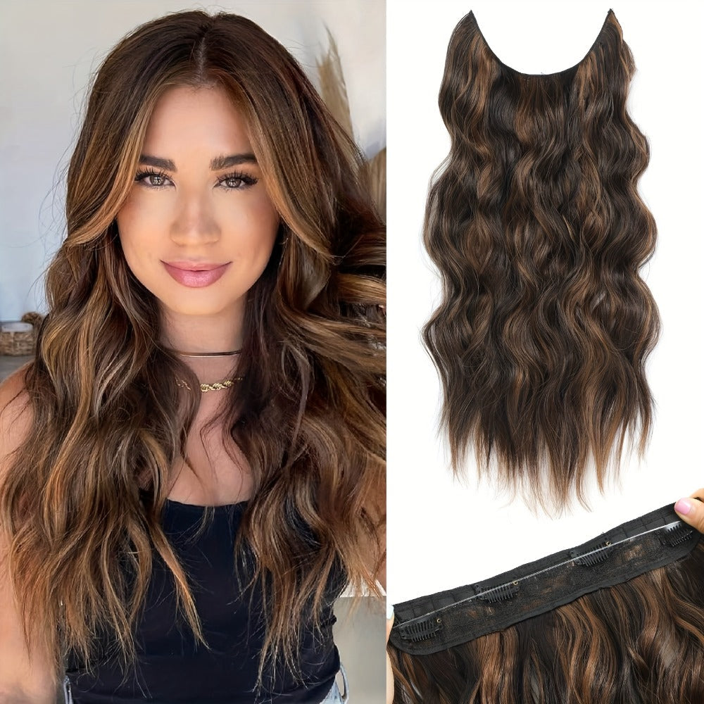 Invisible Wire Hair Extensions 22 Inch for Women – Transparent Fish Line 4 Clips Long Wavy Hairpiece for Thin Fine Hair — ima