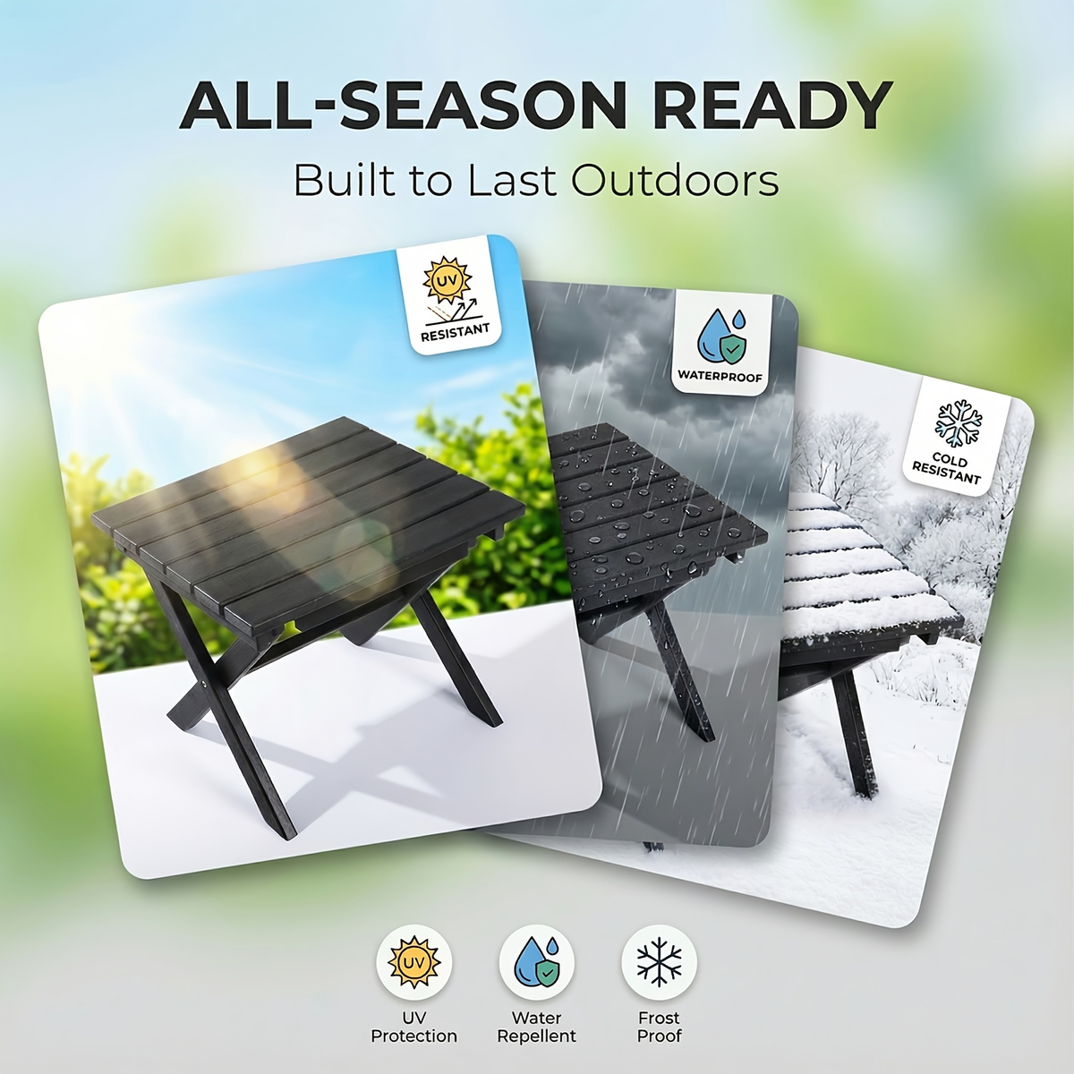 Outdoor Side Table HDPE Collapsible Weather-Resistant Portable End Table for Adirondack Chair, Camping, RV, Poolside & Garden