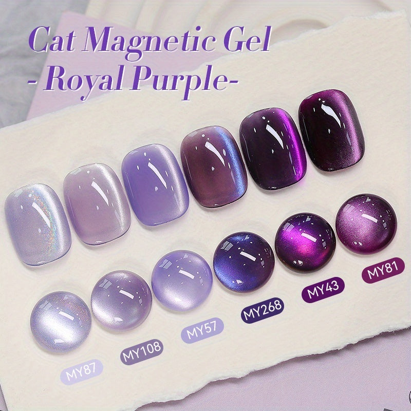 Gel Nail Polish 6-Color Purple Magnetic Cat-Eye Set in 10ml Bottles with Ultra-Bright Shimmer and UV/LED Soak-Off Cure — imag