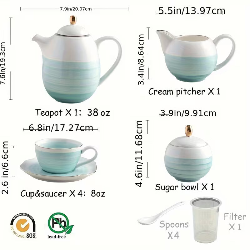 Complete Porcelain Tea and Coffee Set with Teapot and Cups