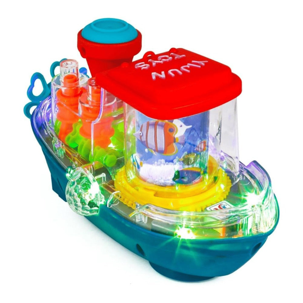 Interactive Sensory Boat Toy for Toddlers 2+, Underwater Ocean Theme with Fish & Coral, Rotating Scroll Screen & Music — imag
