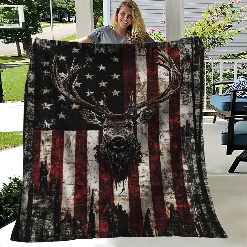 Deer Pattern Flannel Throw Blanket 200-250GSM, for Sofas, Beds and Everyday Home Comfort, with the Listed Configuration — ima