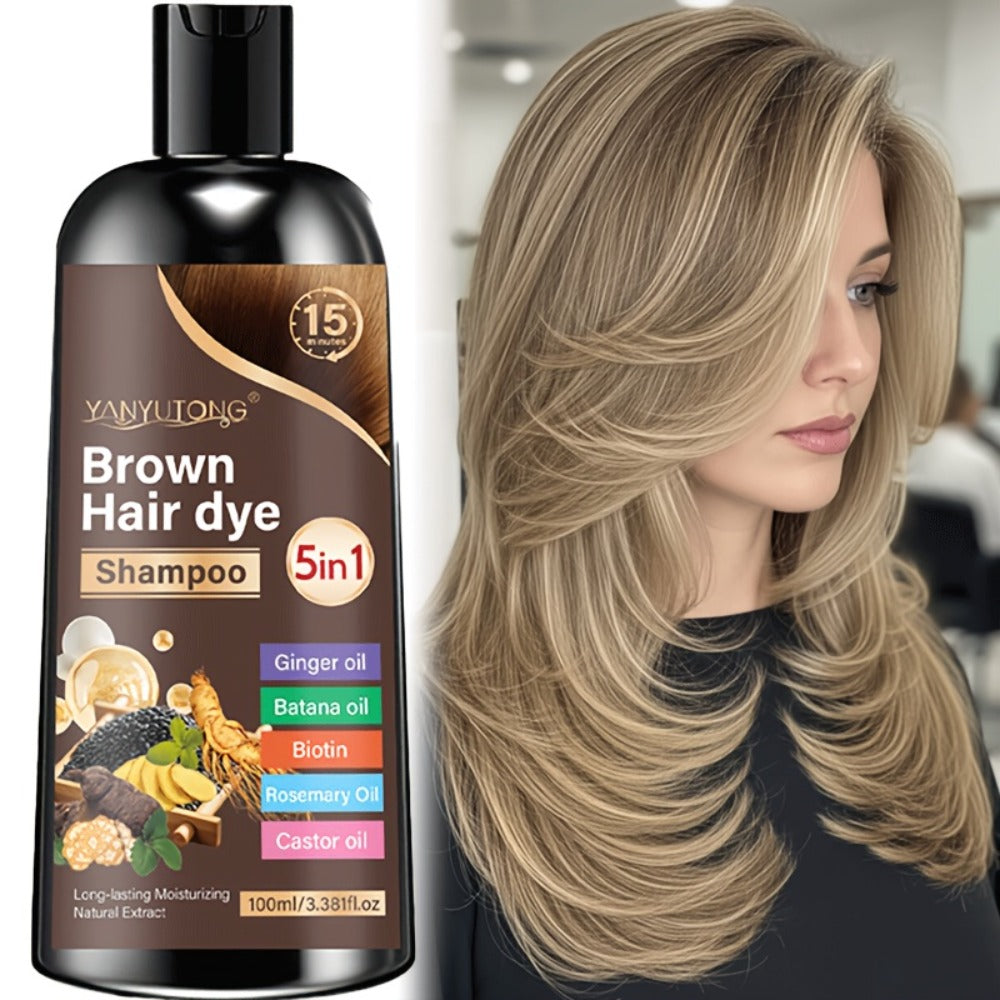 Hair Dye Shampoo, YANYUTONG 100ml 5-in-1 Bottle in Black, Brown or Chestnut Brown Options for Home Use — image 4
