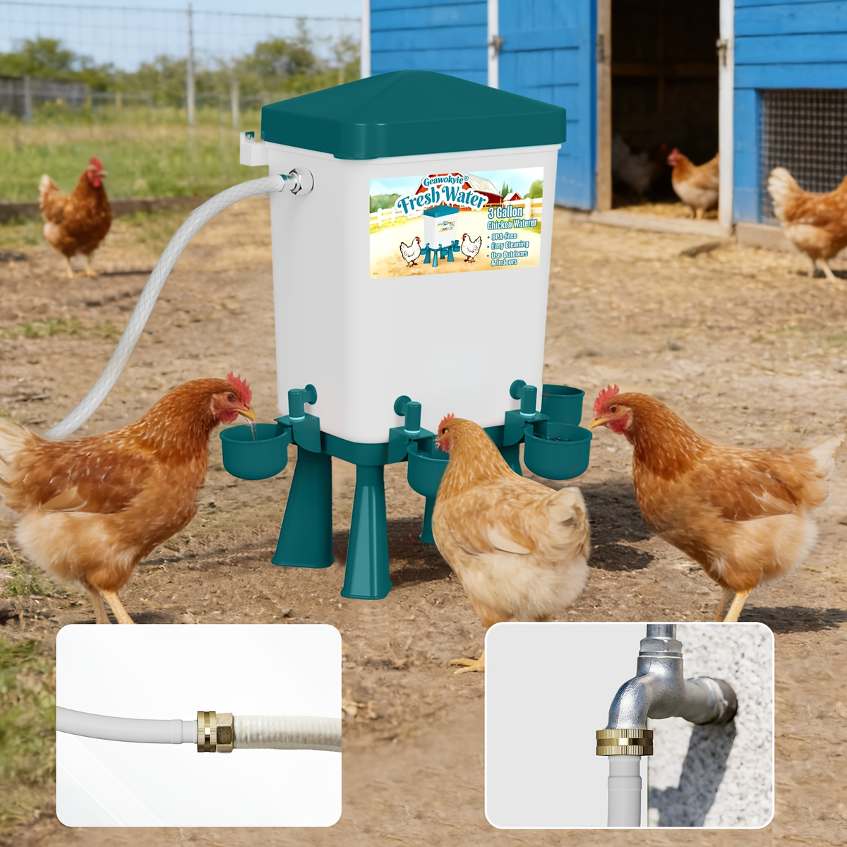 Chicken Waterer 3 Gallon Float Controlled Hose Connection Hands-Free — image 7