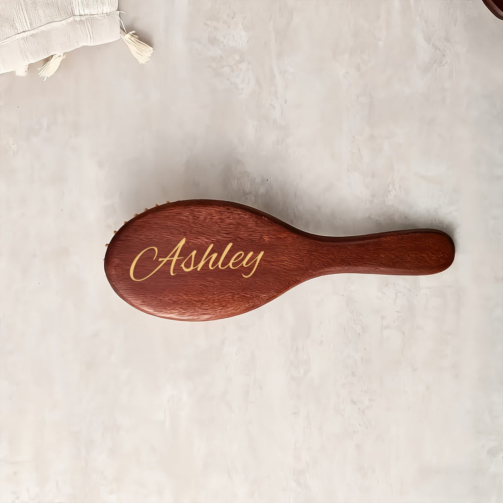 Hair Accessories Personalized Wooden Hair Brush with Engraved Name and Round or Square Shape — image 10